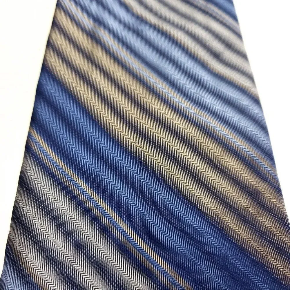 Stafford Blue Beige‎ Striped Woven Short Wide Silk Tie